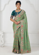 Opulent Green Embroidered Dola Silk Bridal Saree with Sequins